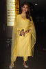 Pooja Hegde In Yellow Hand Block Printed Cotton Silk Blend kurta Set