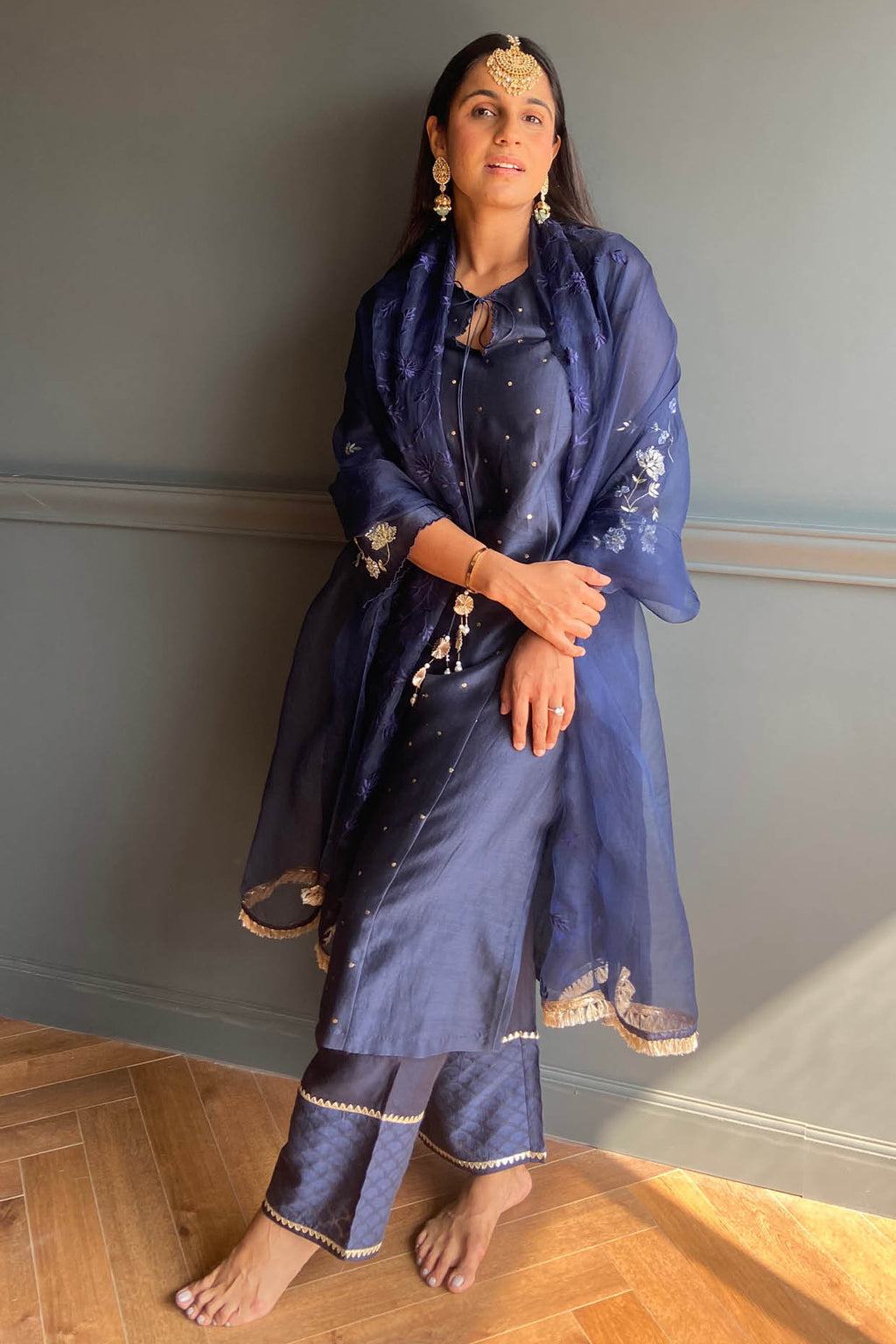 Gopalika Virmani in Navy Mukaish Chanderi Kurta Set