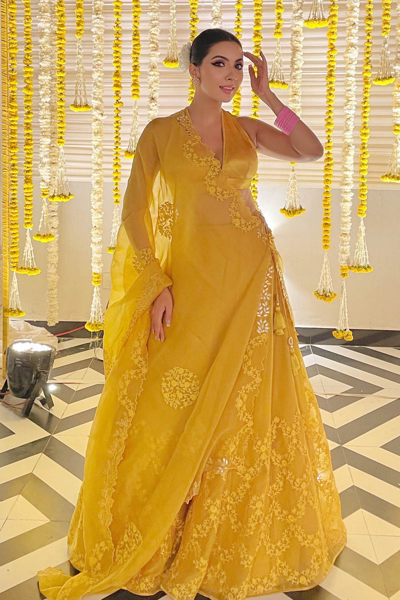 Niki Mehra in Mustard Organza Lehenga Set