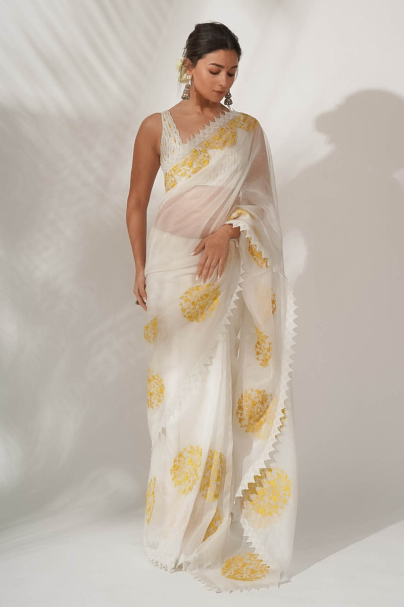 Alia Bhatt in Ivory Silk Organza Saree