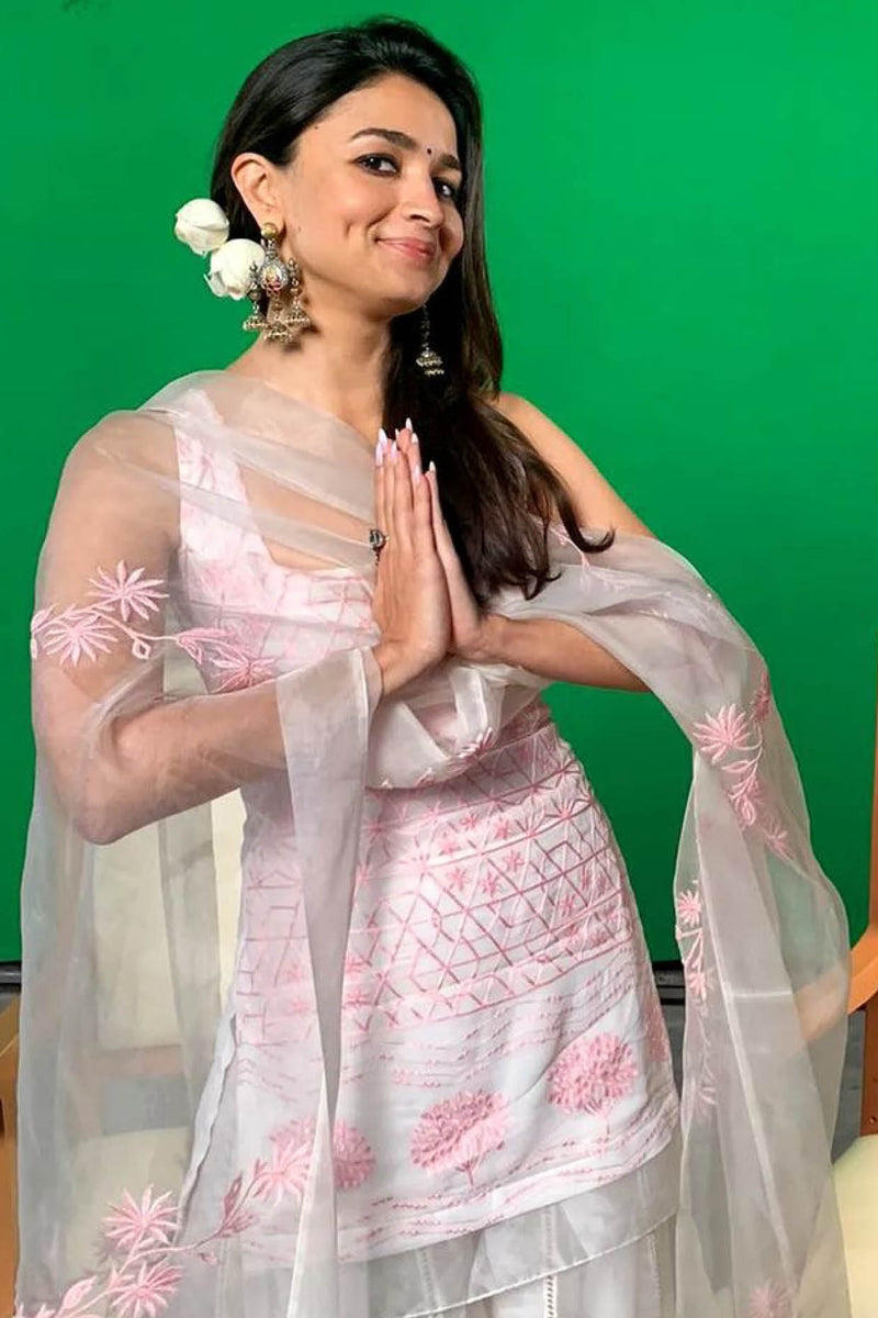 Alia Bhatt in Ivory Georgette Sharara  Set