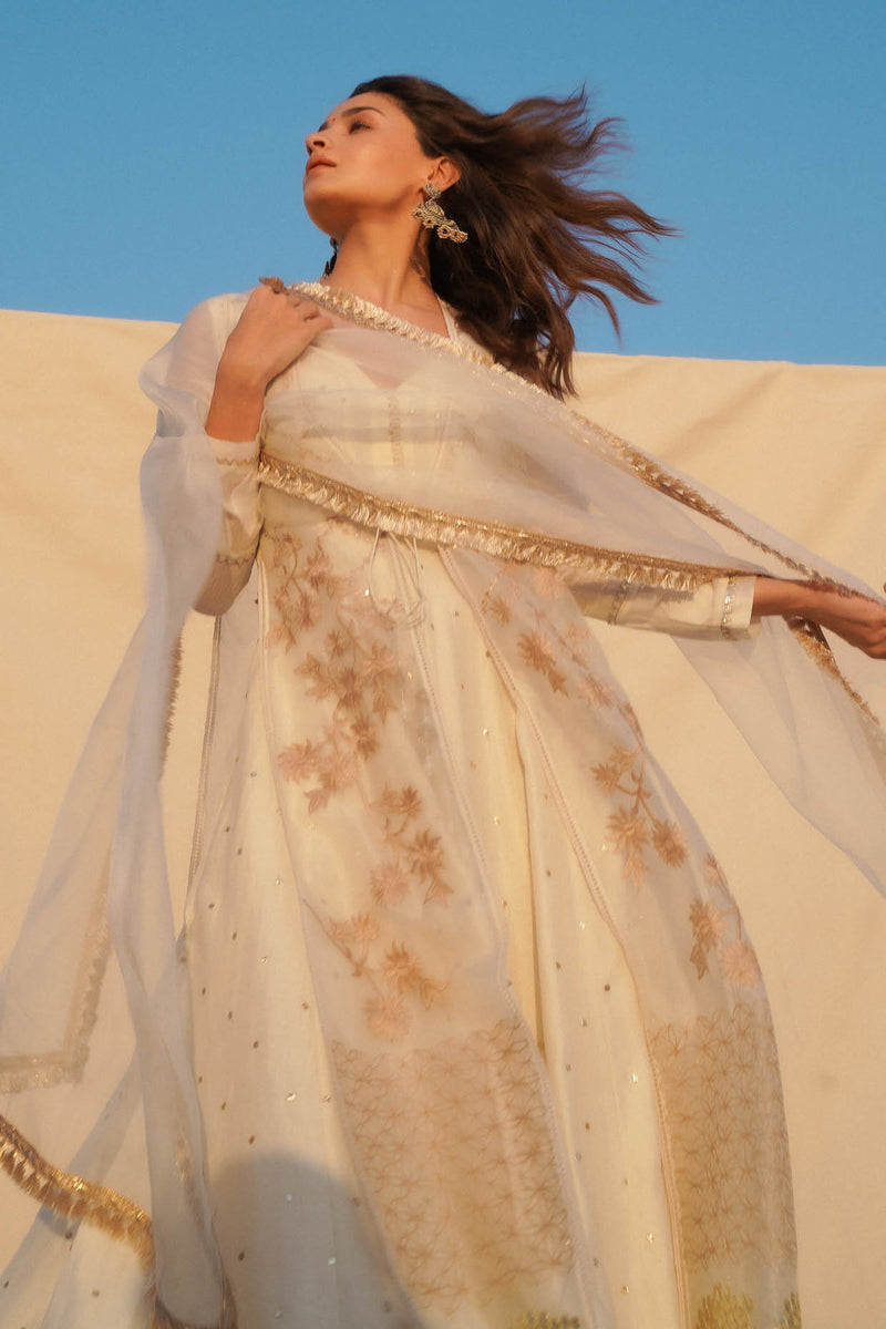 Alia Bhatt in Ivory Mukaish Anarkali Set