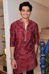 USAAMAH SIDDIQUE IN MAROON BLOCK PRINTED KURTA SET