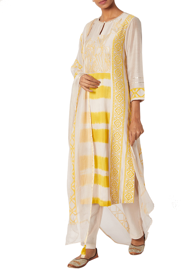 Yellow Chanderi Kurta Set