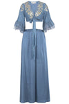 Airforce Blue Saree with Mul Mukaish Blouse - devnaagri