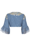 Airforce Blue Saree with Mul Mukaish Blouse - devnaagri