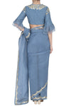 Airforce Blue Saree with Mul Mukaish Blouse - devnaagri