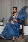 Aayushi Bangur in Airforce Blue Saree with Mul Mukaish Blouse
