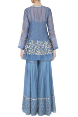 Airforce Blue Angrakha Kurta with Sharara - devnaagri
