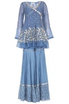 Airforce Blue Angrakha Kurta with Sharara - devnaagri