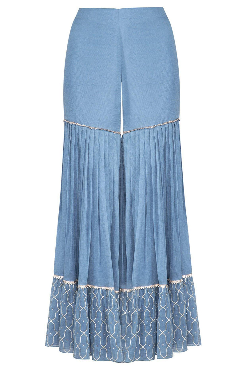 Airforce Blue Angrakha Kurta with Sharara - devnaagri
