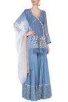 Airforce Blue Angrakha Kurta with Sharara - devnaagri