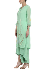 Green Asymmetrical Pallazo with Kurta - devnaagri