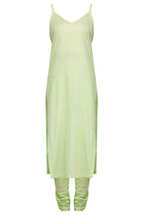 Green Angrakha Kurta with Churidar - devnaagri