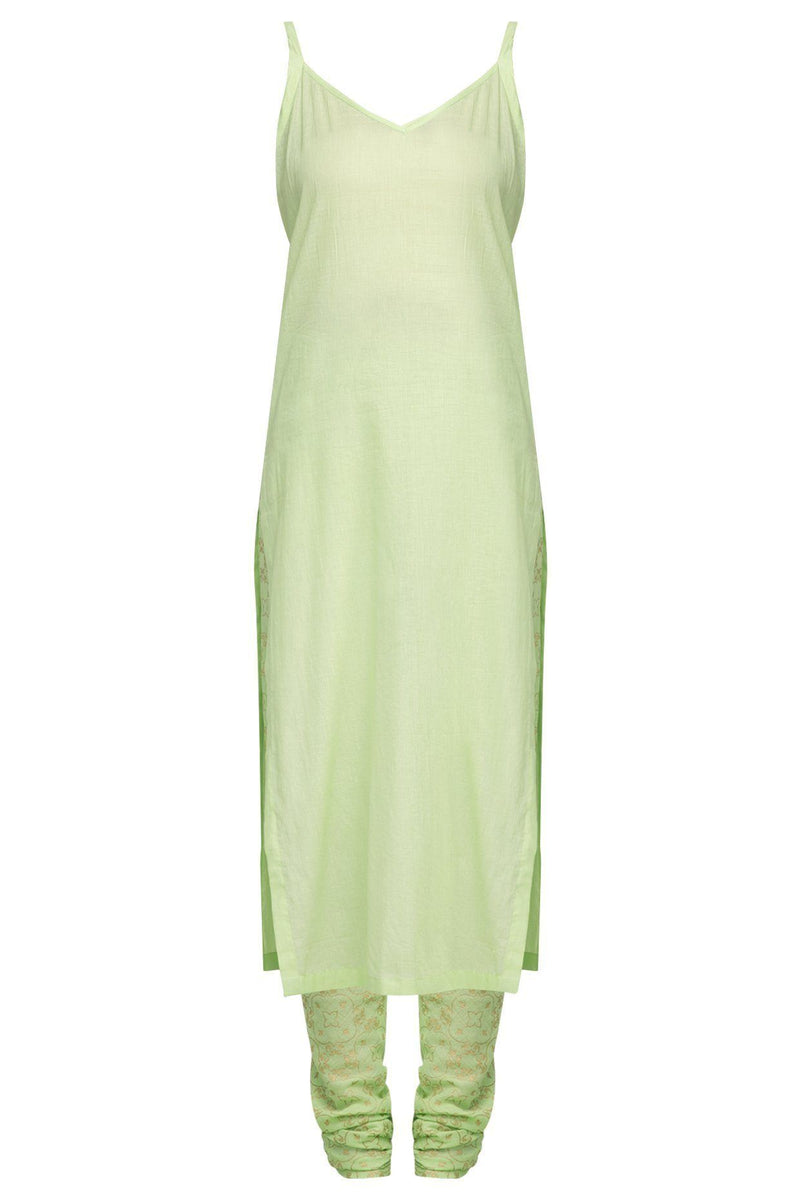 Green Angrakha Kurta with Churidar - devnaagri