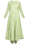 Green Angrakha Kurta with Churidar - devnaagri