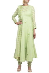 Green Angrakha Kurta with Churidar - devnaagri