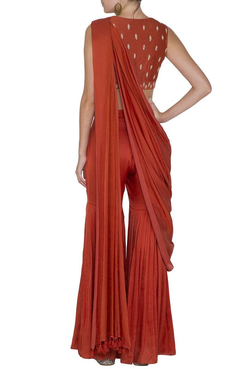 Red Sharara with Chanderi Blouse - devnaagri