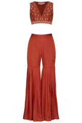 Red Sharara with Chanderi Blouse - devnaagri