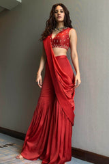 Amyra Dastur In Red Sharara with Chanderi Blouse