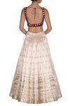 Apricot Blush Lehenga with Burgundy Blouse and Peach Dupatta - devnaagri