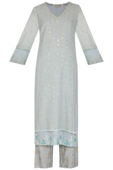 Aqua Blue Straight Kurta with Palazzo - devnaagri