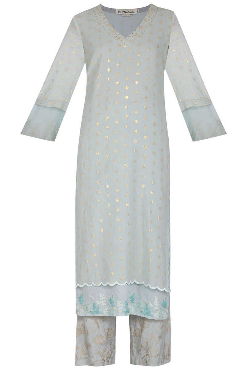 Aqua Blue Straight Kurta with Palazzo - devnaagri