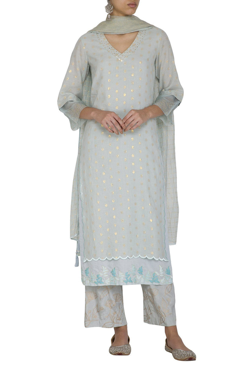 Aqua Blue Straight Kurta with Palazzo - devnaagri