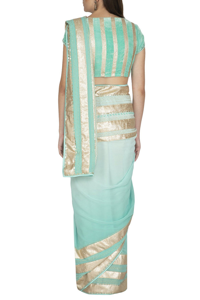 Aqua Shaded Ombre Saree - devnaagri