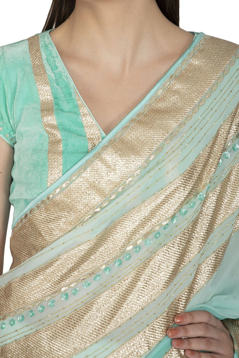 Aqua Shaded Ombre Saree - devnaagri