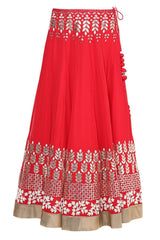 Red and Champagne Gota Patti Embroidered Lehenga Set - devnaagri