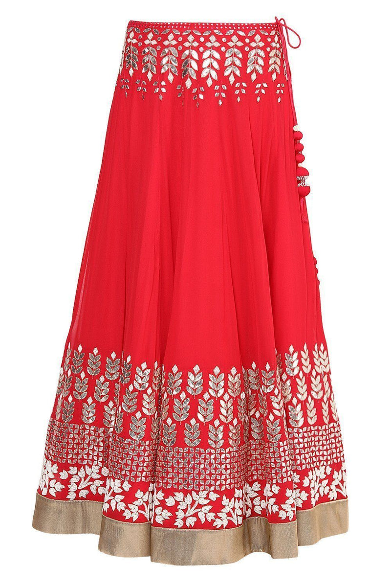 Red and Champagne Gota Patti Embroidered Lehenga Set - devnaagri