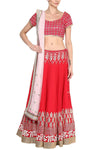 Red and Champagne Gota Patti Embroidered Lehenga Set - devnaagri