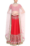 Red and Champagne Gota Patti Embroidered Lehenga Set - devnaagri
