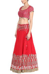 Red and Champagne Gota Patti Embroidered Lehenga Set - devnaagri