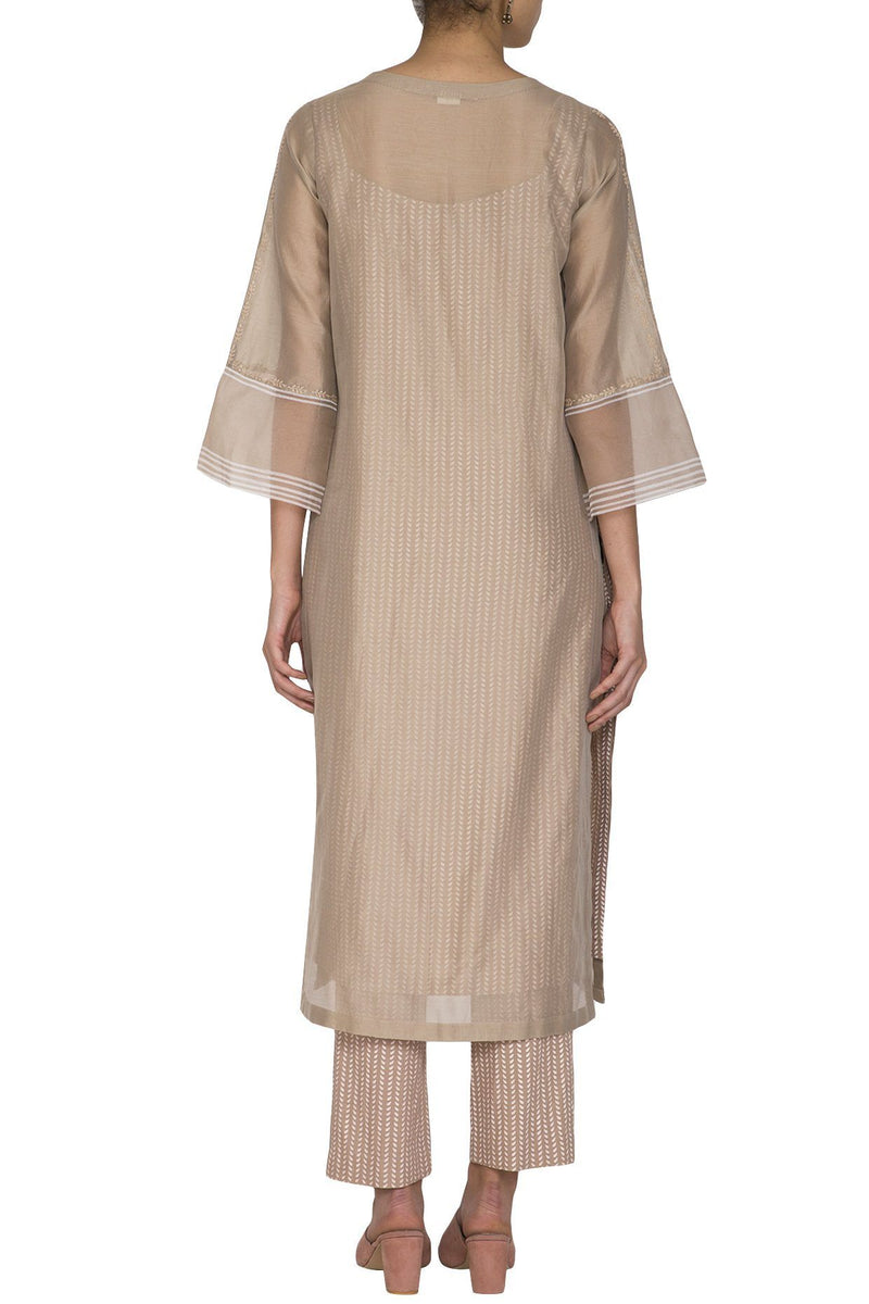 Beige Chanderi Straight Kurta With Pants - devnaagri