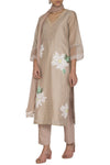 Beige Chanderi Straight Kurta With Pants - devnaagri