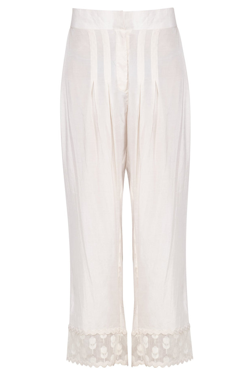 Off-White Chanderi Kurta with Shantoon Pallazo - devnaagri