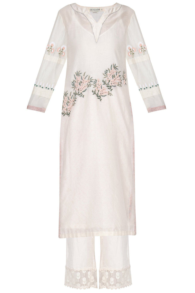 Off-White Chanderi Kurta with Shantoon Pallazo - devnaagri