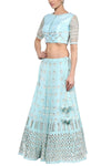 Sky Blue and Champagne Gota Patti Embroidered Lehenga Set - devnaagri