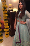 Bhumi Pednekar In Sky Blue and Champagne Gota Patti Embroidered Lehenga Set