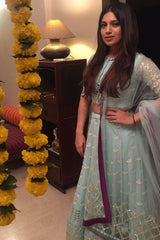 Bhumi Pednekar In Sky Blue and Champagne Gota Patti Embroidered Lehenga Set