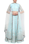 Sky Blue and Champagne Gota Patti Embroidered Lehenga Set - devnaagri