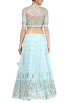 Sky Blue and Champagne Gota Patti Embroidered Lehenga Set - devnaagri
