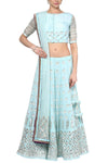 Sky Blue and Champagne Gota Patti Embroidered Lehenga Set - devnaagri