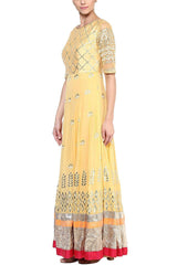 Mango Yellow Gota Patti and Embroidered Anarkali Set - devnaagri