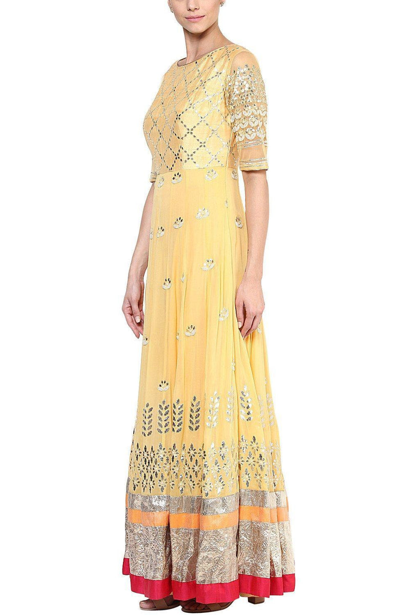 Mango Yellow Gota Patti and Embroidered Anarkali Set - devnaagri