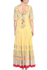 Mango Yellow Gota Patti and Embroidered Anarkali Set - devnaagri