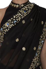 Black half and half Saree - devnaagri