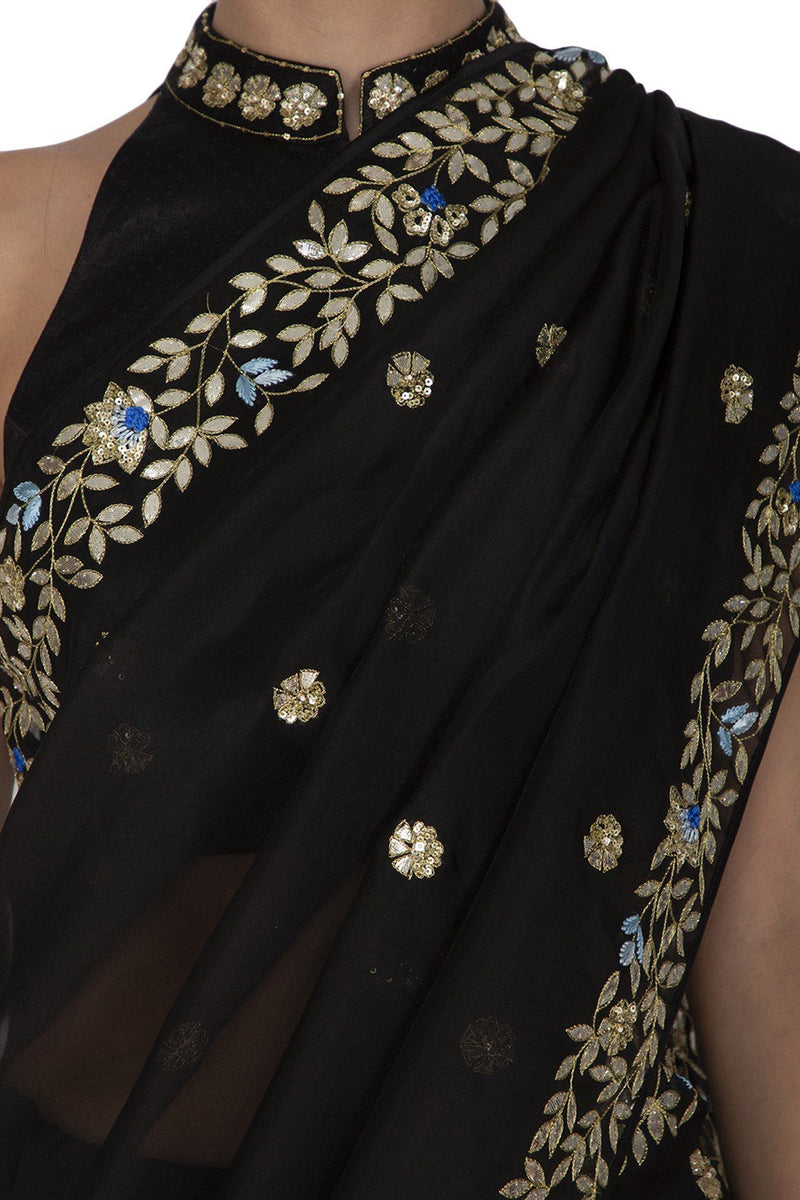 Black half and half Saree - devnaagri